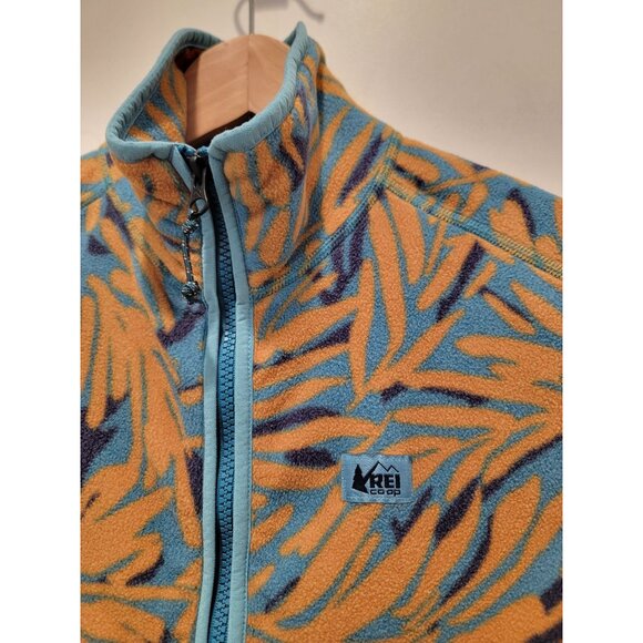 REI Co-Op TRAILMADE Fleece Full Zip Jacket Blue & Orange Leaf Pattern Unisex XS - Picture 3 of 7